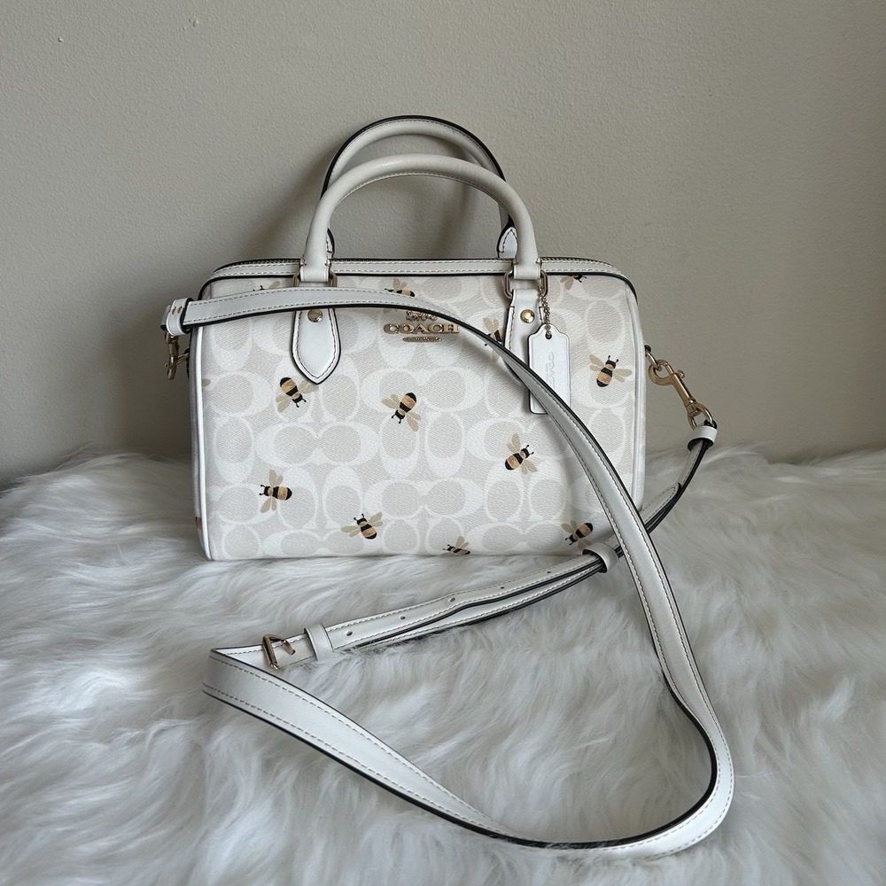 Coach Rowan Satchel Signature Canvas Bee Print White Khaki CH516 Crossbody Bag - Picture 2 of 10